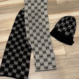 Michael Kors Black and Gray womens Scarf and Beanie Set